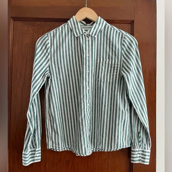 SEZANE TOMBOY SHIRT GREEN STRIPE SZ 34 - Picture 2 of 10